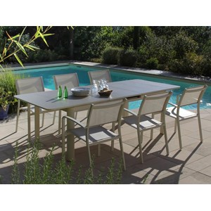 Ensemble table de jardin extensible, rectangulaire en aluminium milos ivoire ave