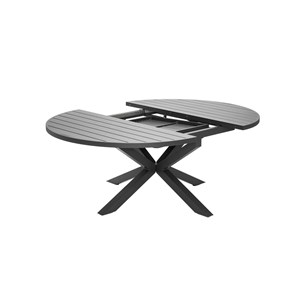 Table de jardin ronde en aluminium gris avec allonge papillon palma avec 6 chais
