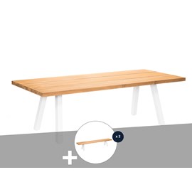 Ensemble table de jardin en teck seychelles + 2 bancs en teck - jardiline