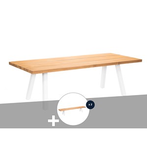 Ensemble table de jardin en teck seychelles + 2 bancs en teck - jardiline
