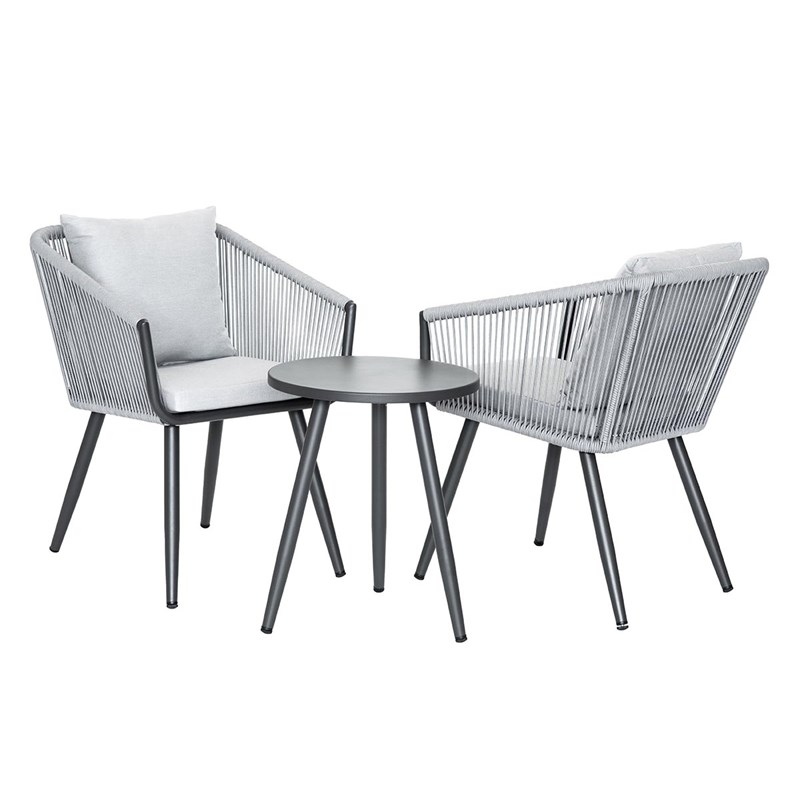 Salon de jardin détente en aluminium et corde tressée gris amorgos - 2 places -