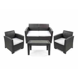 Salon de jardin en résine tressée vinto 4 places anthracite - jardideco