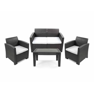 Salon de jardin en résine tressée vinto 4 places anthracite - jardideco