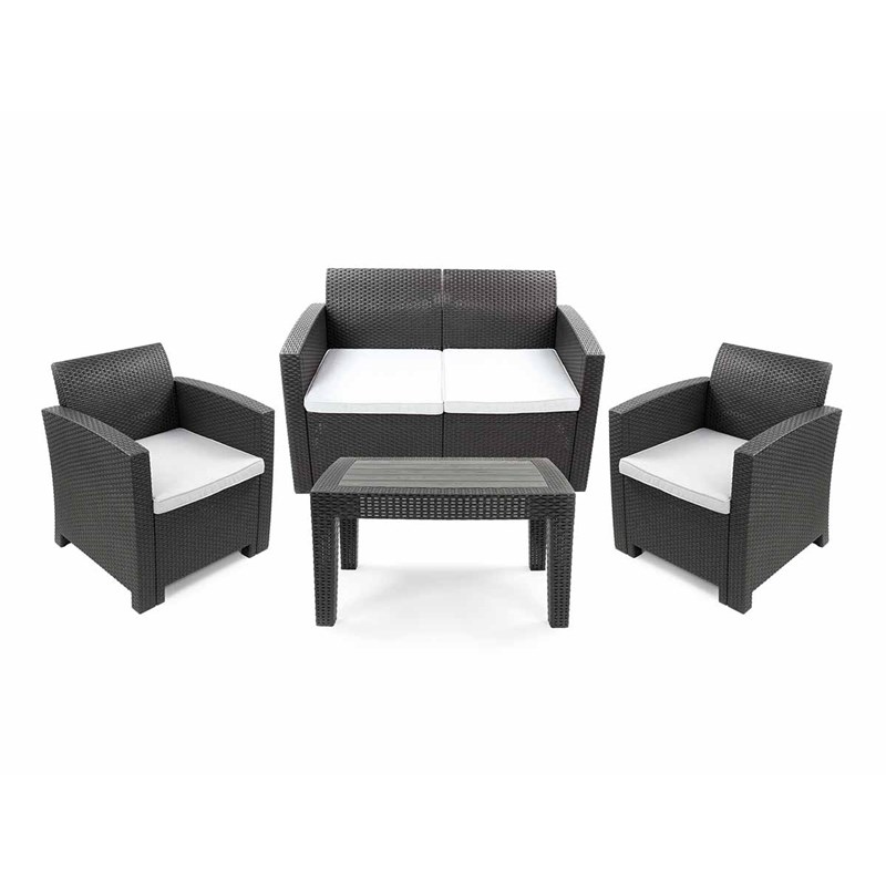 Jardideco - Salon de jardin en résine tressée vinto 4 places anthracite - jardideco