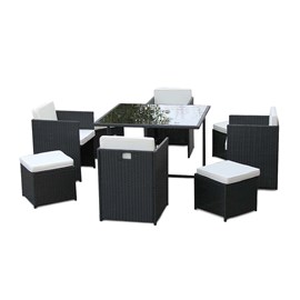 Salon de jardin en résine tressée artigas ii 4-8 places noir - jardideco
