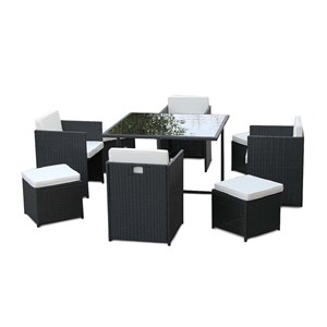 Salon de jardin en résine tressée artigas ii 4-8 places noir - jardideco