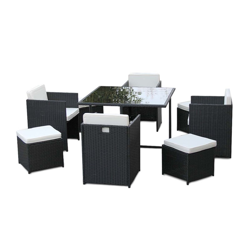 Salon de jardin en résine tressée artigas ii 4-8 places noir - jardideco