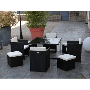 Salon de jardin en résine tressée artigas ii 4-8 places noir - jardideco