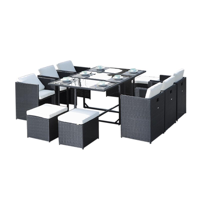 Salon de jardin en résine tressée artigas ii 6-10 places noir - jardideco