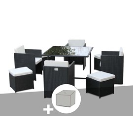 Salon de jardin en résine tressée artigas ii 4-8 places noir + housse - jardidec
