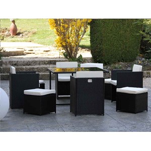 Salon de jardin en résine tressée artigas ii 4-8 places noir + housse - jardidec