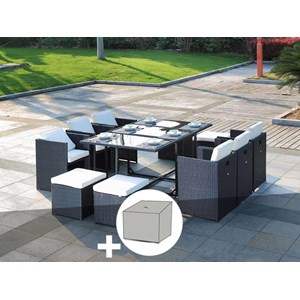 Salon de jardin en résine tressée artigas ii 6-10 places noir + housse - jardide