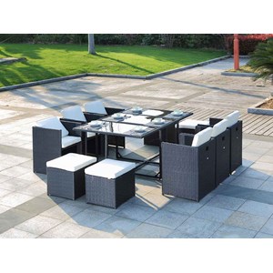Salon de jardin en résine tressée artigas ii 6-10 places noir + housse - jardide