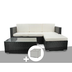 Salon de jardin en résine tressée camiri 4 places noir + housse - jardideco