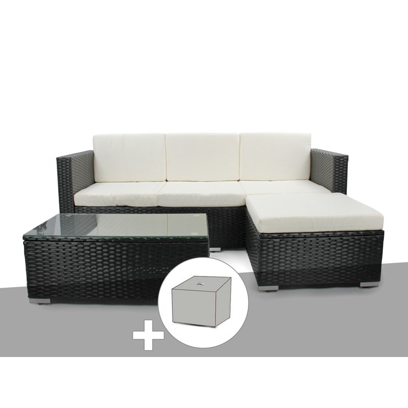 Salon de jardin en résine tressée camiri 4 places noir + housse - jardideco