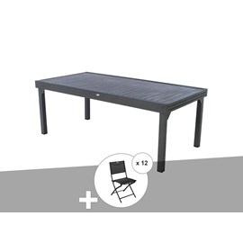 Ensemble repas table extensible rectangulaire alu graphite piazza + 12 chaises m