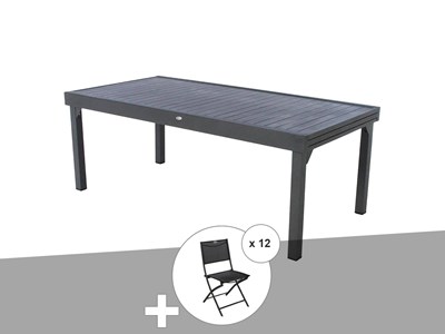 Ensemble repas table extensible rectangulaire alu graphite piazza + 12 chaises m