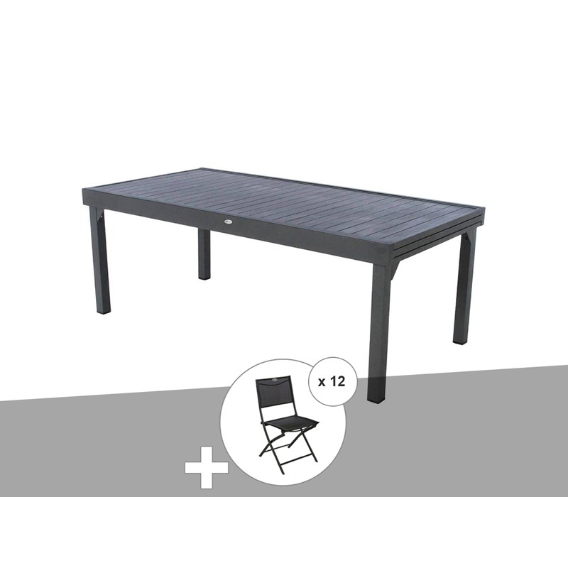 Ensemble repas table extensible rectangulaire alu graphite piazza + 12 chaises m