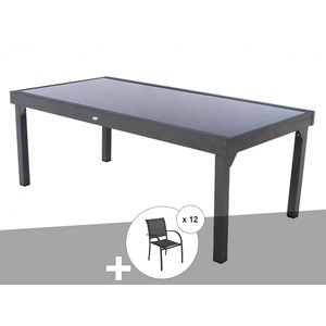 Ensemble repas table extensible rectangulaire en verre piazza + 12 fauteuils pia