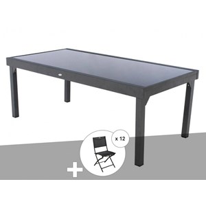 Ensemble repas table extensible rectangulaire en verre piazza + 12 chaises modul