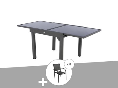 Ensemble repas table extensible carrée en verre + 8 fauteuils - piazza - hespéri