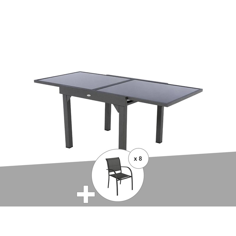 Ensemble repas table extensible carrée en verre + 8 fauteuils - piazza - hespéri