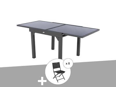 Ensemble repas table extensible carrée en verre piazza + 8 chaises modula - hesp