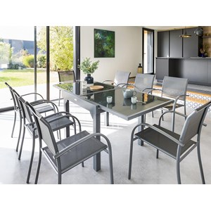 Ensemble repas table extensible carrée en verre piazza + 8 chaises modula - hesp