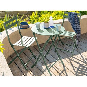 Salon de jardin rond en métal greensboro ø 60 cm olive avec 2 chaises - hespérid