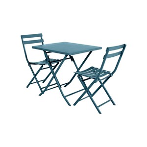 Salon de jardin carré en métal greensboro 70 x 70 cm bleu canard avec 2 chaises