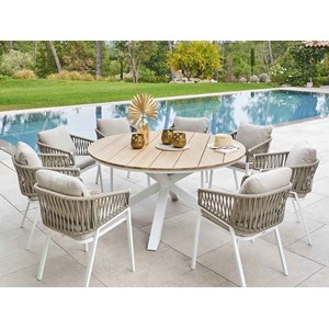 Table de jardin ronde alu&nbsp;acacia oriengo blanc - 8 places - hespéride