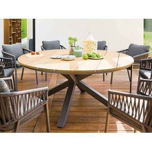 Table de jardin ronde alu&nbsp;acacia oriengo graphite - 8 places - hespéride