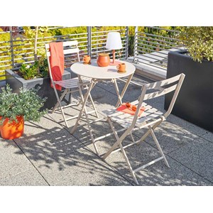Salon de jardin rond en métal greensboro ø 60 cm argile avec 2 chaises - hespéri