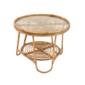 Table basse ronde en rotin avec plateau en verre - jardiline