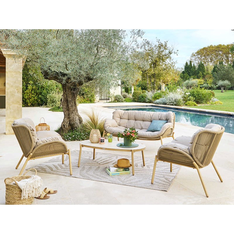 Salon de jardin effet bois meloane - 5 places - hespéride