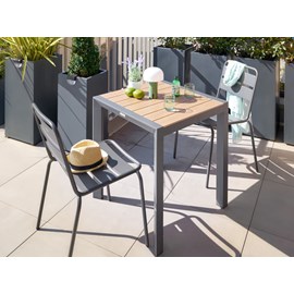 Table de jardin carrée alu evasion 2 places effet bois - hespéride