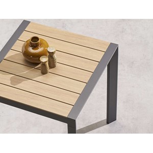 Table de jardin carrée alu evasion 2 places effet bois - hespéride