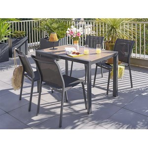 Table de jardin rectangulaire alu evasion 4 places effet bois - hespéride