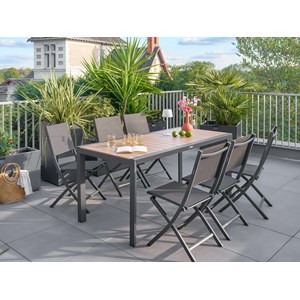 Table de jardin rectangulaire alu evasion 6 places effet bois honey et graphite