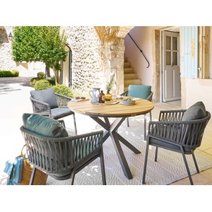 Table de jardin ronde alu&nbsp;acacia oriengo 4 places graphite - hespéride