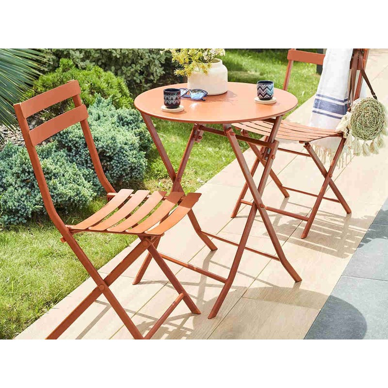 Salon de jardin rond en métal greensboro ø 60 cm ambre avec 2 chaises - hespérid