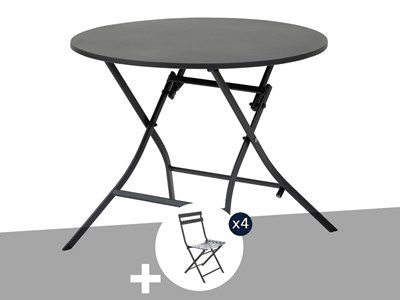 Table de jardin ronde greensboro 4 places graphite + 4 chaises - hespéride