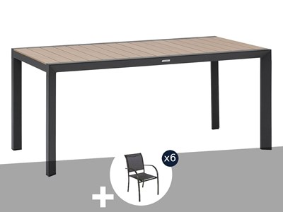 Table de jardin rectangulaire alu evasion 6 places effet bois honey et graphite