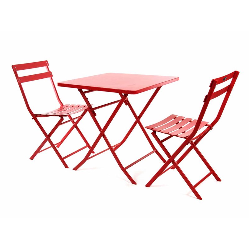 Salon de jardin carré en métal greensboro 70 x 70 cm groseille avec 2 chaises -