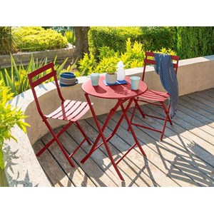 Salon de jardin rond en métal greensboro ø 60 cm groseille avec 2 chaises - hesp