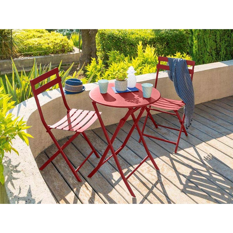Salon de jardin rond en métal greensboro ø 60 cm groseille avec 2 chaises - hesp