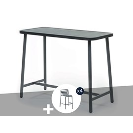 Table de bar rectangulaire mange-debout miami + 4 tabourets - jardiline