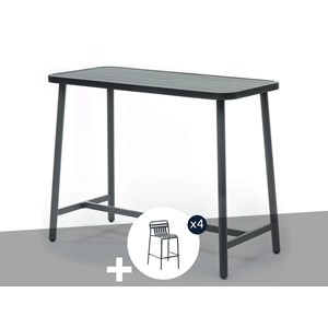 Table de bar rectangulaire mange-debout miami + 4 tabourets - jardiline