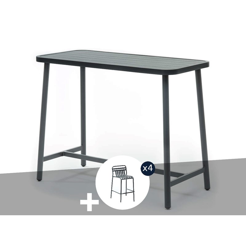 Table de bar rectangulaire mange-debout miami + 4 tabourets - jardiline