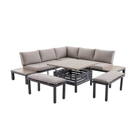 Salon de jardin lanza taupe en aluminium - 7 places - jardideco